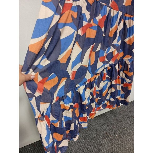 Nine West Womens Maxi Dress 0X Multi Printed Tiered BOHO Cottagecore Strappy - Picture 3 of 7